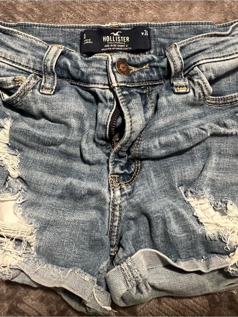 Hollister Light Wash Distressed Rolled-Hem Denim Shorts Size 0 W24